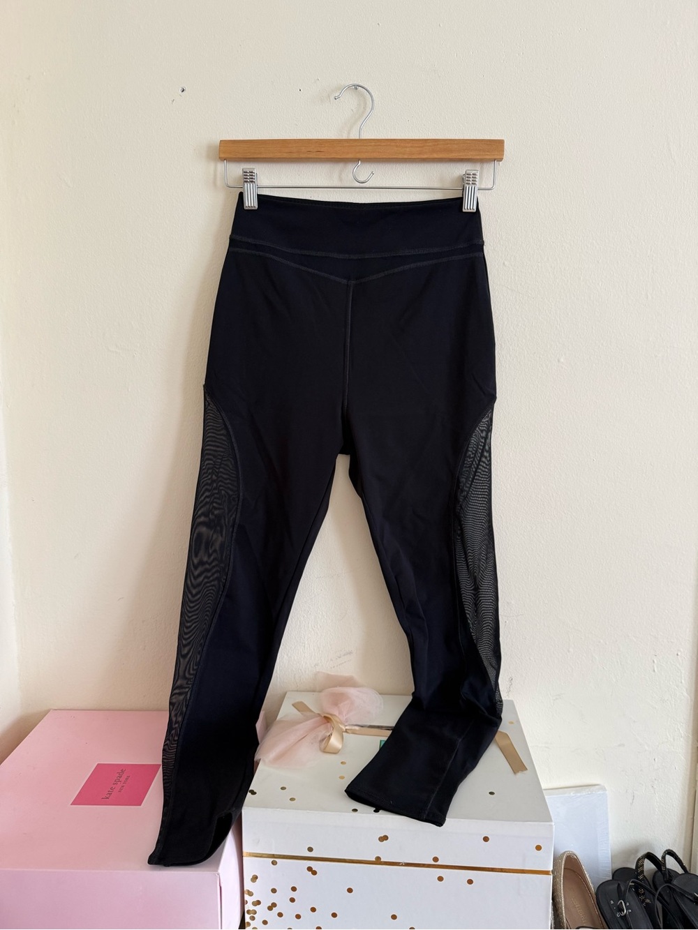 Zara Black Athletic Leggings with Mesh Trim